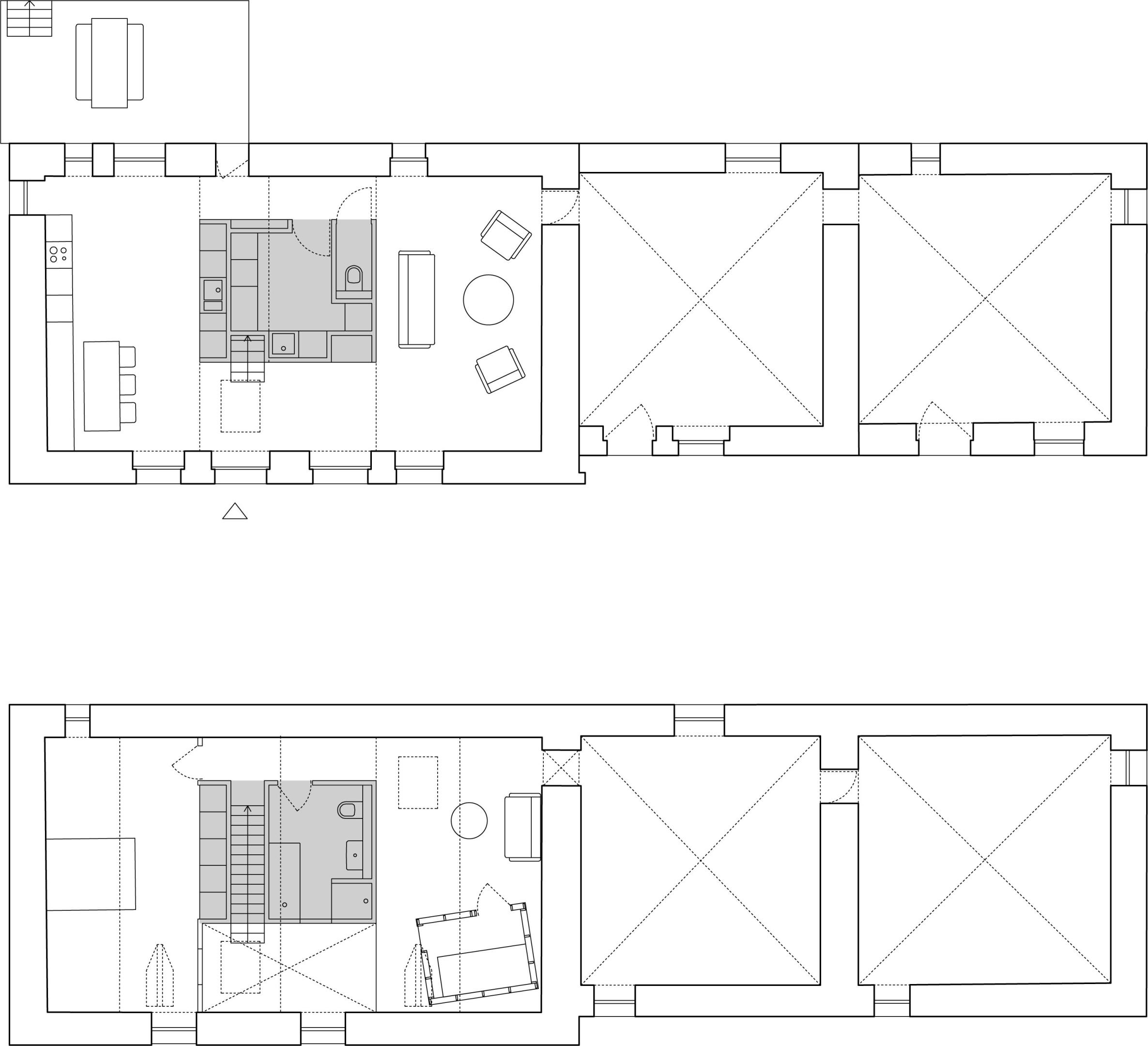 Plan. Rénovation d'une longère à Aucaleuc.