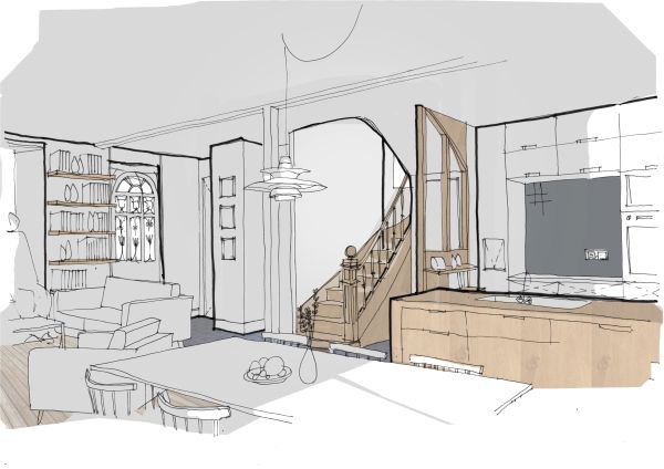 Sketch. Rénovation d'une maison individuelle à Saint-Malo.