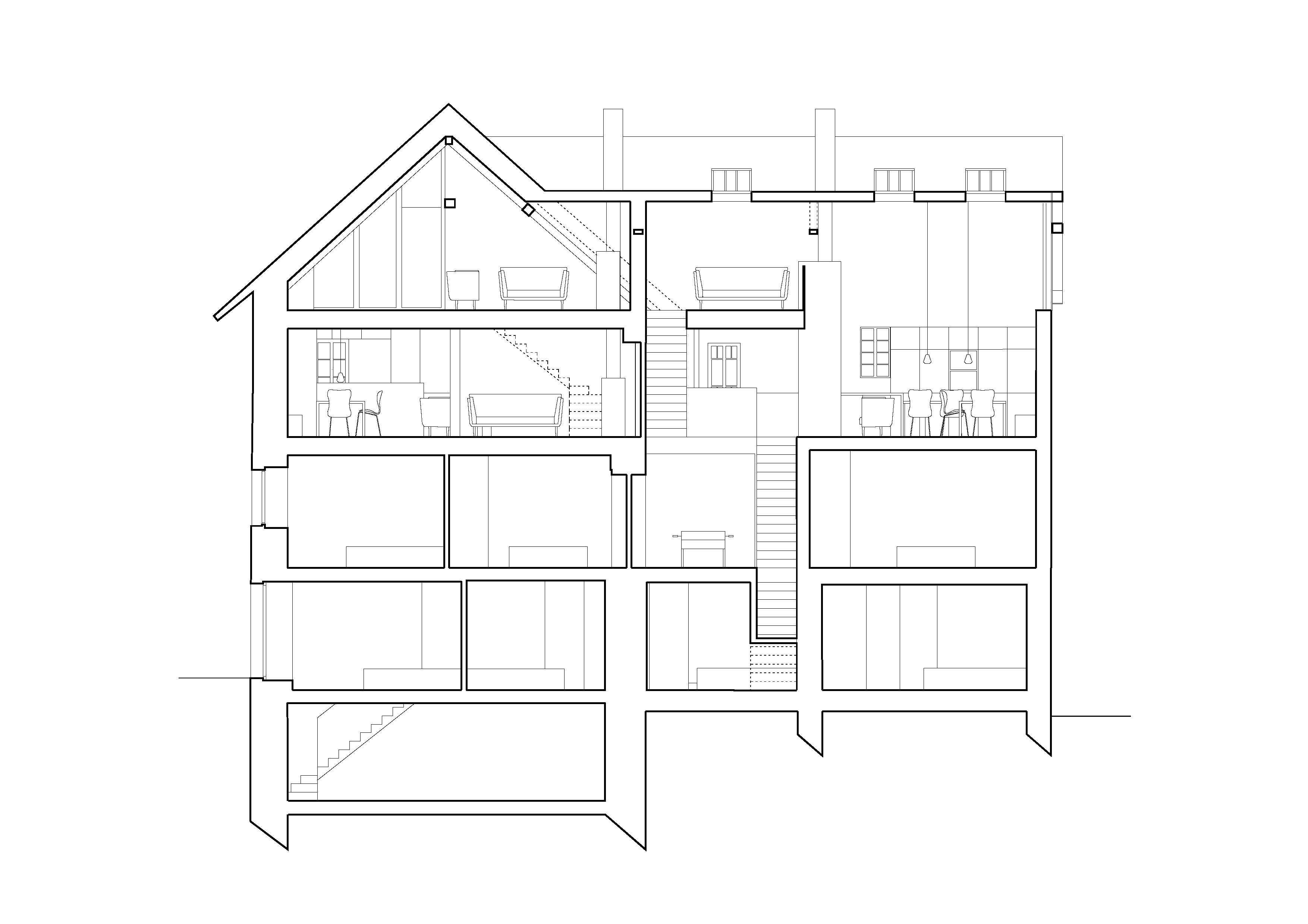 Coupe de la réhabilitation d'un chalet à Abondance.