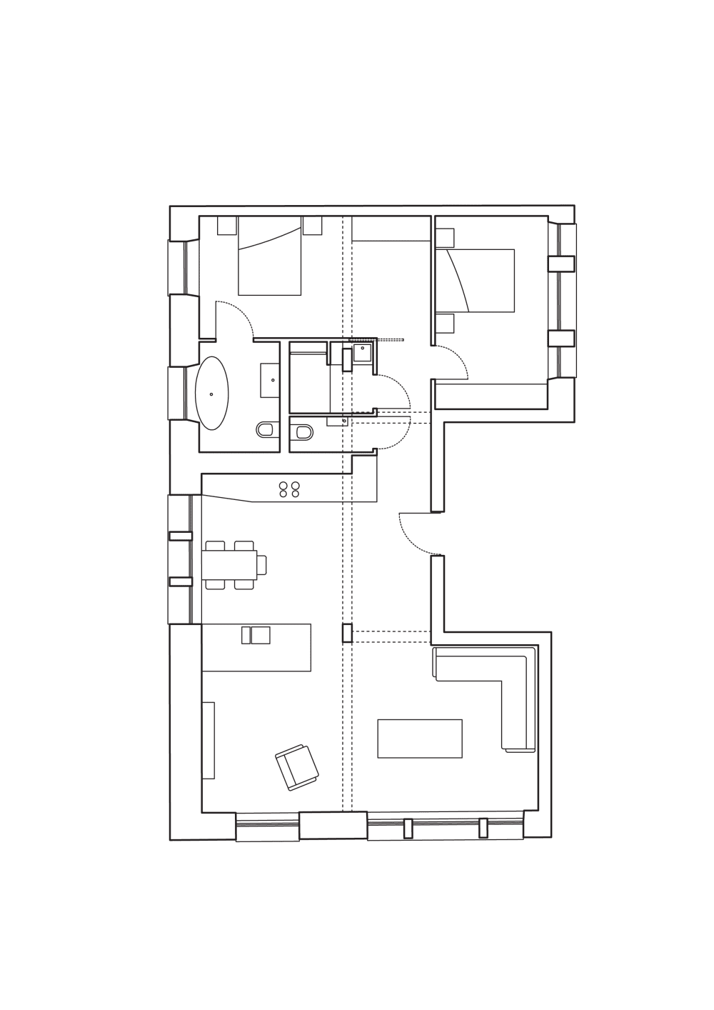Plan. Rénovation d'un appartement à Saint-Malo Intra Muros.