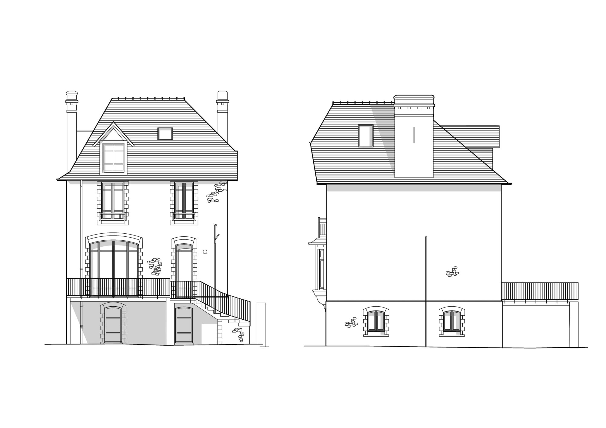 Plan des façades. Rénovation d’une maison individuelle à Saint-Malo.
